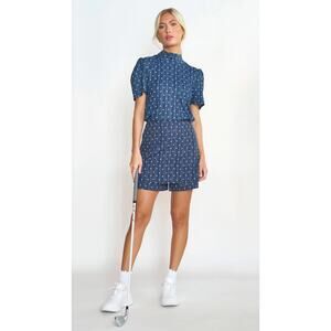 Byrdie Golf Social Wear Tuckernuck Marina Mock Neck Top Navy White Floral Print